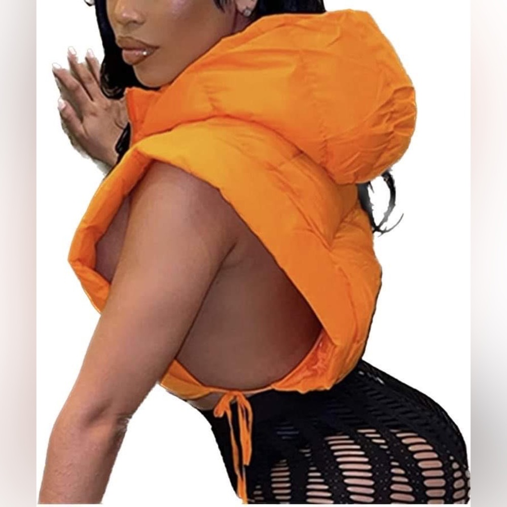 Puffer cropped vest orange XL